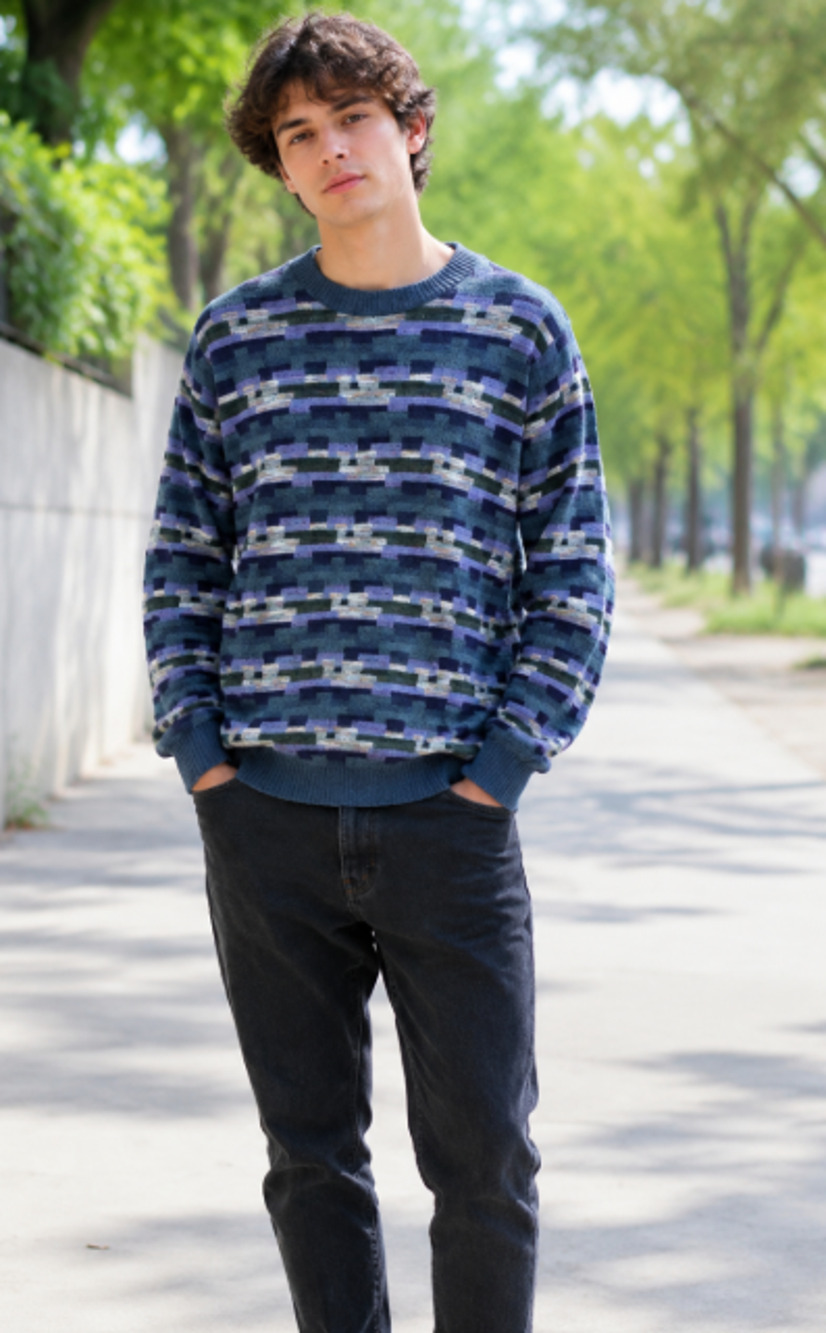 TOSANI mens Canada Sweater Coogi vintage XL blue retro grandpa geometric dad
